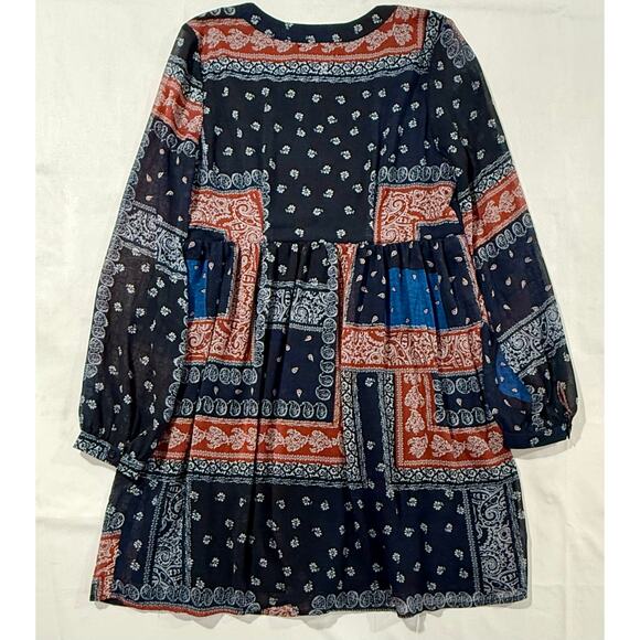 Fab'rik Dress Navy and Rust Baby Doll Lace Up Front Size Large - Picture 1 of 9